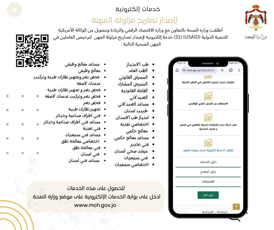 الصحة تطلق 31 خدمة إلكترونية لإصدار تصاريح مزاولة المهنة
