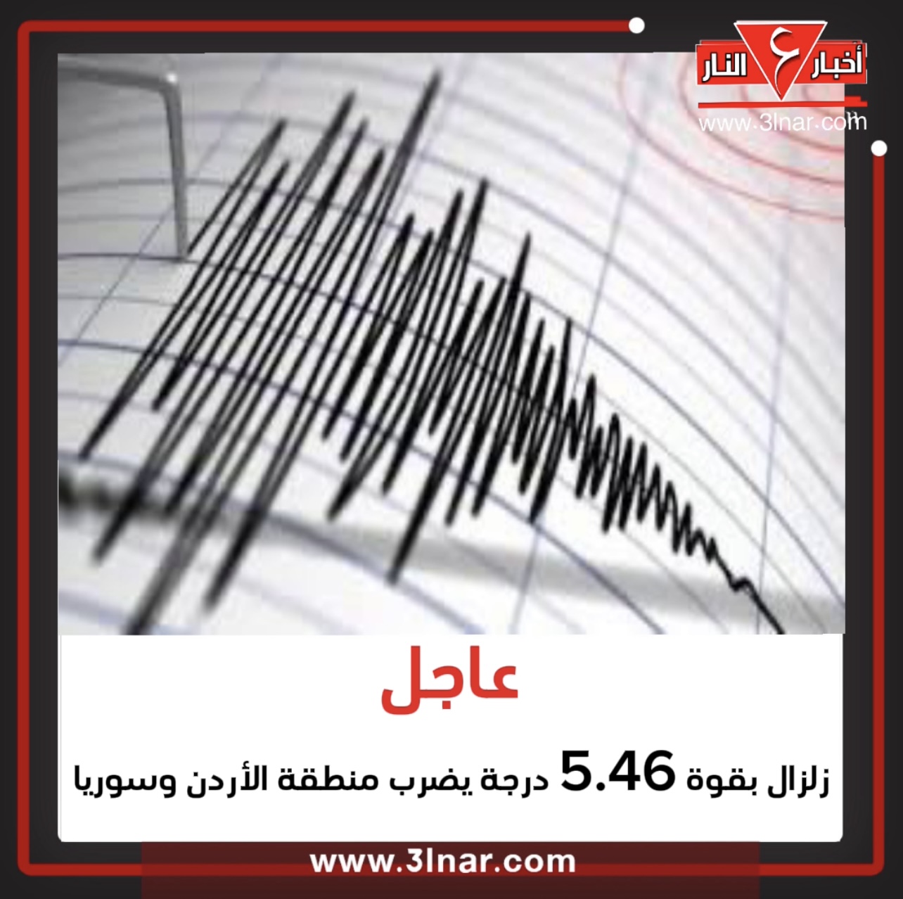 عاجل : زلزال بقوة 5.46 درجة يضرب منطقة الأردن وسوريا