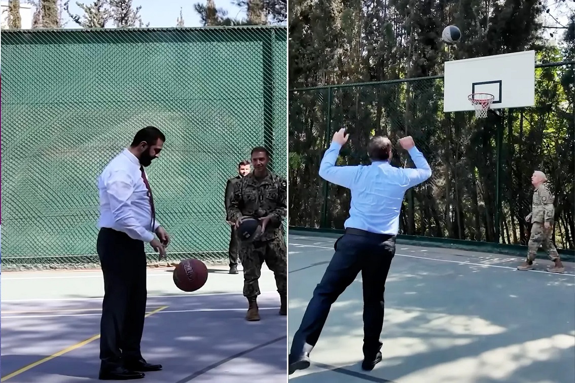 رياضة بنكهة السياسة .. الشرع يلعب السلة مع قادة بالجيش الأميركي