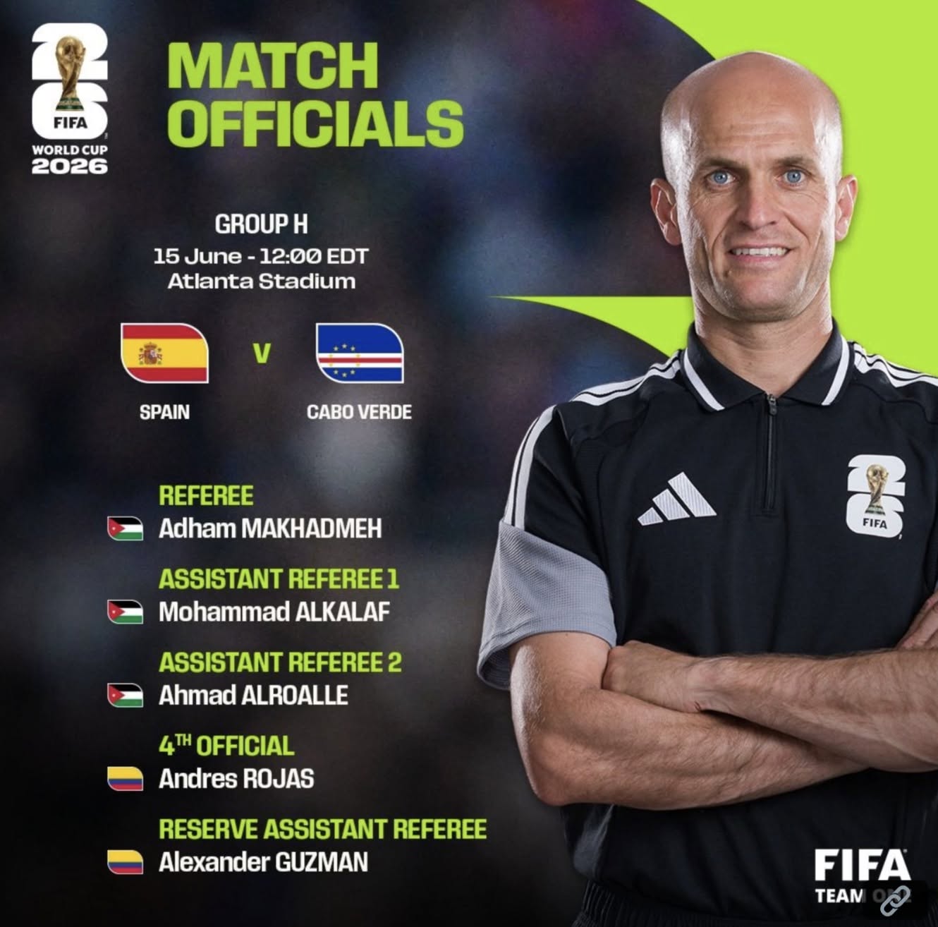 طاقم التحكيم الأردني يقود مواجهة إسبانيا والرأس الأخضر في كأس العالم