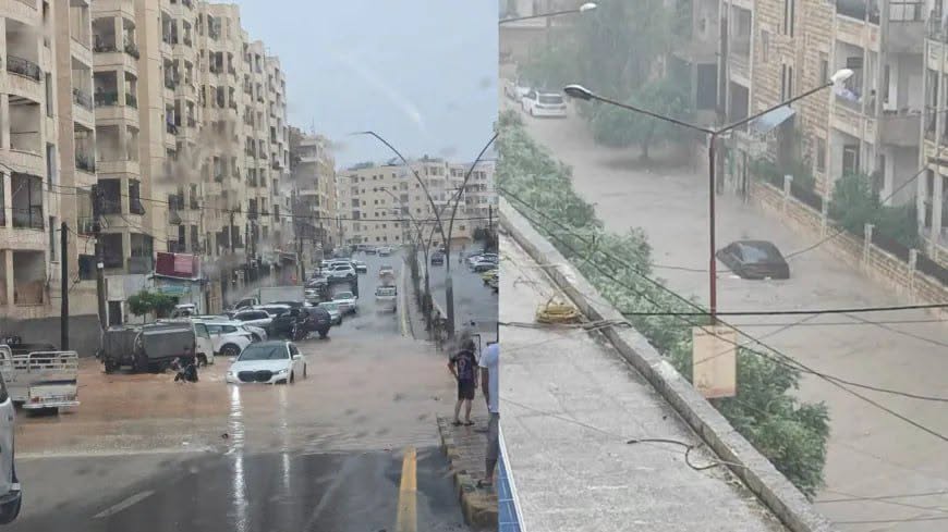 أمطار صيفية غزيرة تملأ شوارع مدينة إدلب